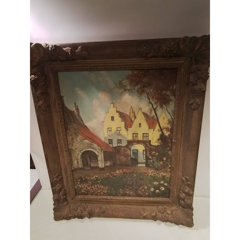 HUILE SUR PANNEAU CADRE DORÉ SIGNÉE 