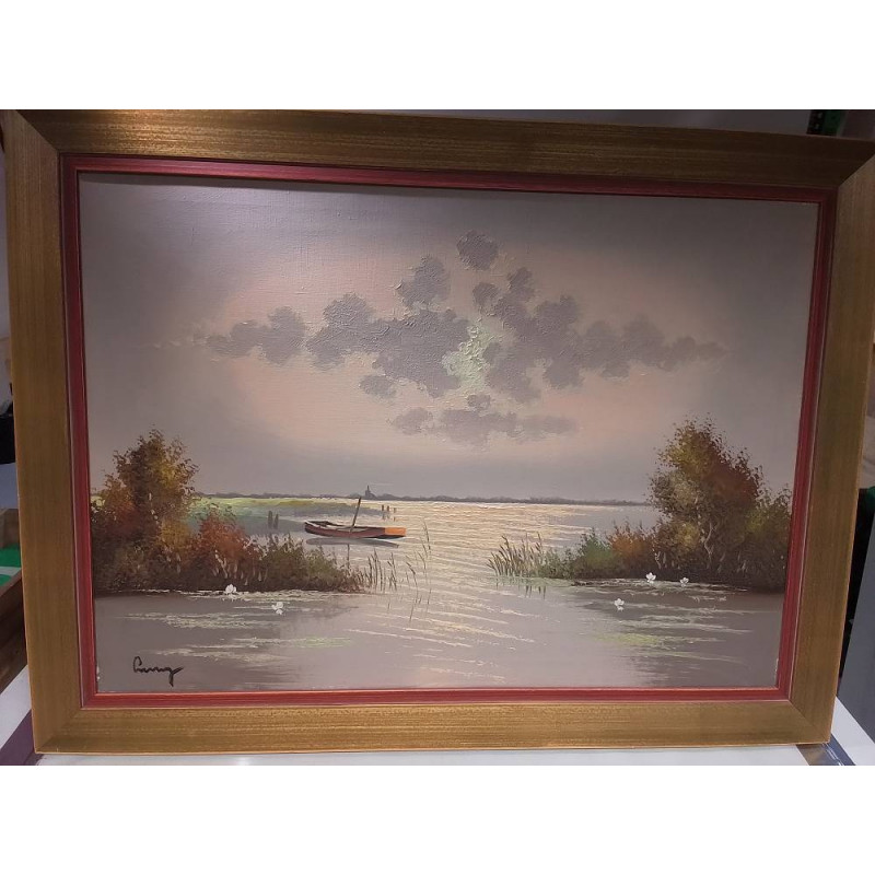 HUILE SUR TOILE COUCHER DE SOLEIL SIGNÉE 