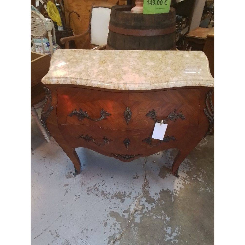 COMMODE 2 TIROIRS MARQUETERIE DESSUS MARBRE