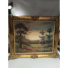 HUILE SUR TOILE SIGNÉE ERNEST SCENE DE CAMPAGNE ENCADREMENT DORÉ 