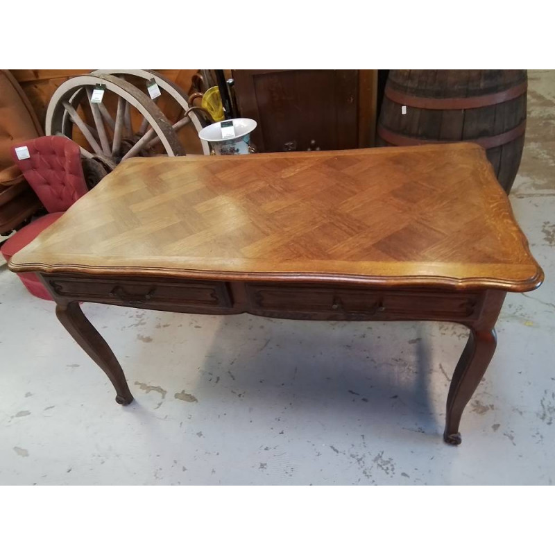 BUREAU STYLE LOUIS XV CHENE 2 TIROIRS 