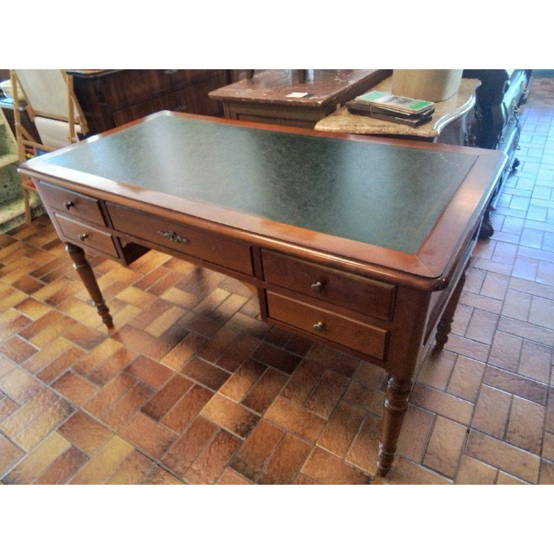 BUREAU MERISIER PLATEAU CUIR VERT