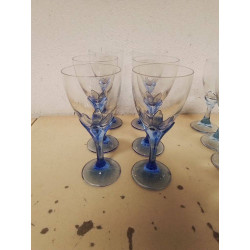 LOT DE VERRES PIED BLEU