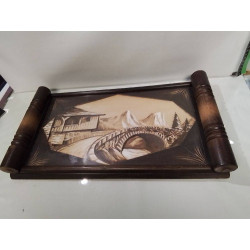 PLATEAU BOIS SCULPTÉ ET VERRE