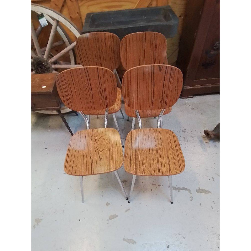 LOT DE 4 CHAISES FORMICA BRUN 