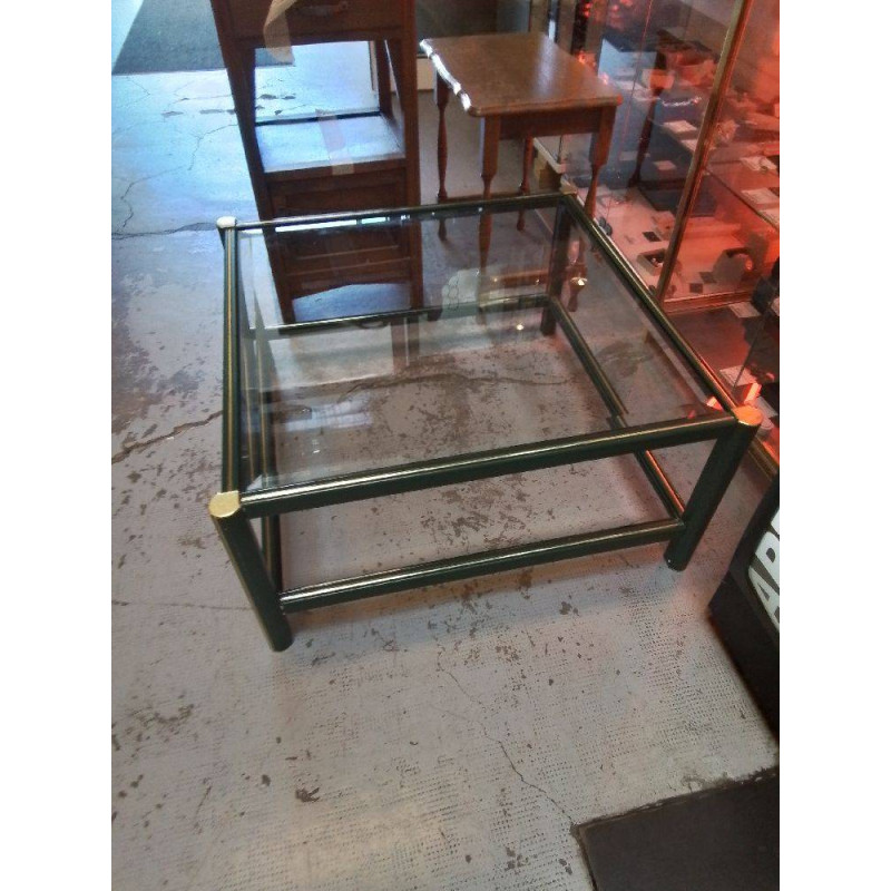 TABLE BASSE MÉTAL VERT VERRE BISEAUTÉ 