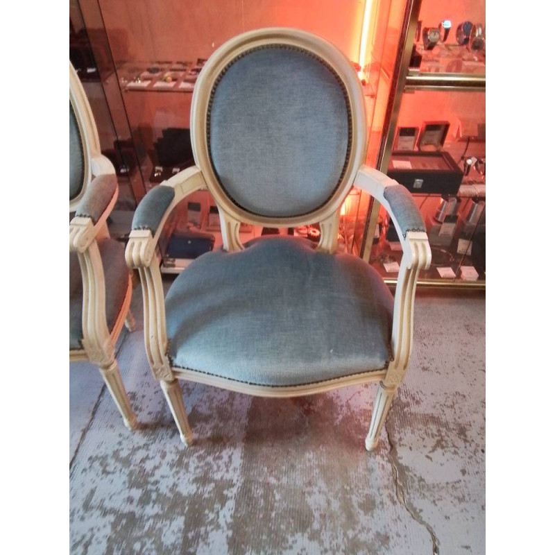 FAUTEUIL MÉDAILLON VELOURS BLEU