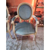 FAUTEUIL MÉDAILLON VELOURS BLEU