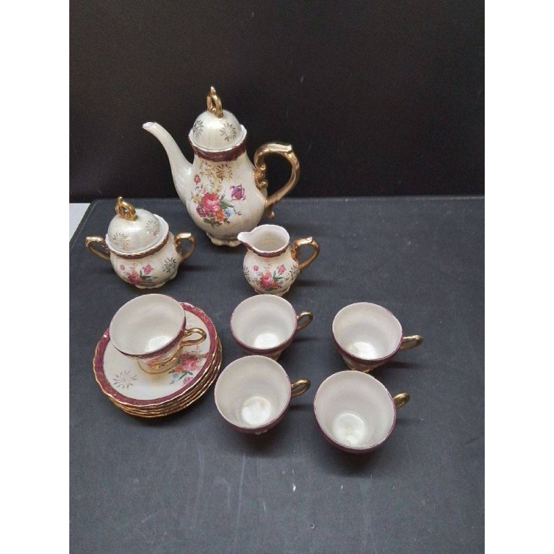 SERVICE A MOKA PORCELAINE BORD MAUVE DORÉ 