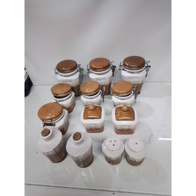 SET DE POTS A EPICES CÉRAMIQUE BLANC BRUN