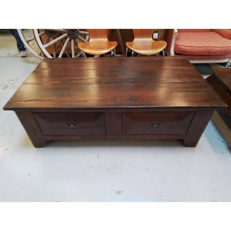 TABLE BASSE TECK 2 TIROIRS 