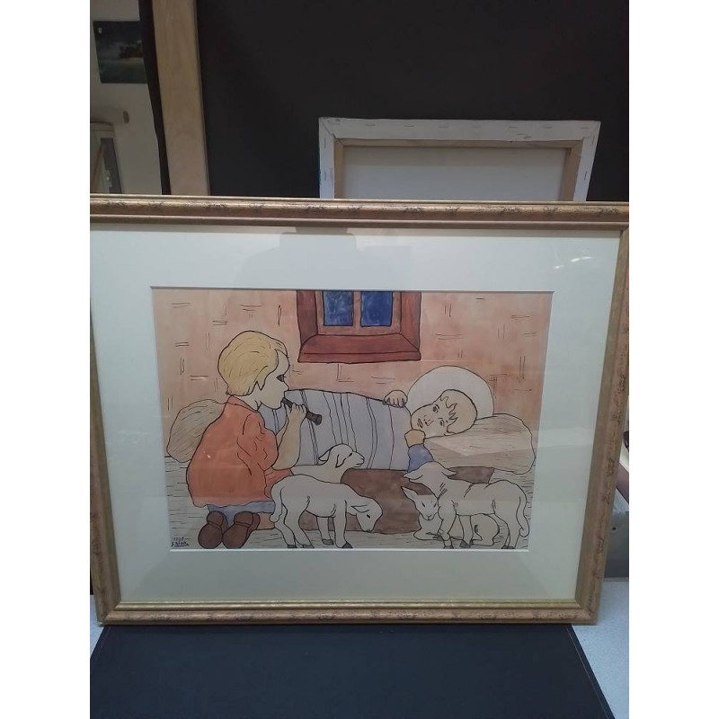 TOILE SIGNÉE F. RISCH SCENE ENFANTS