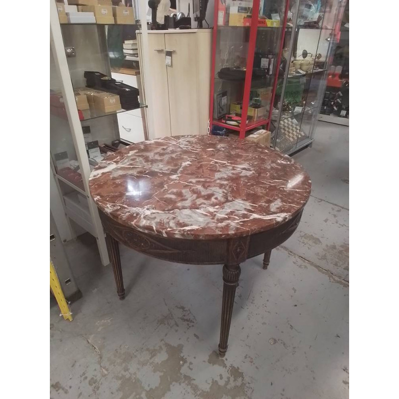 TABLE DESSUS MARBRE BOIS SCULPTÉ 