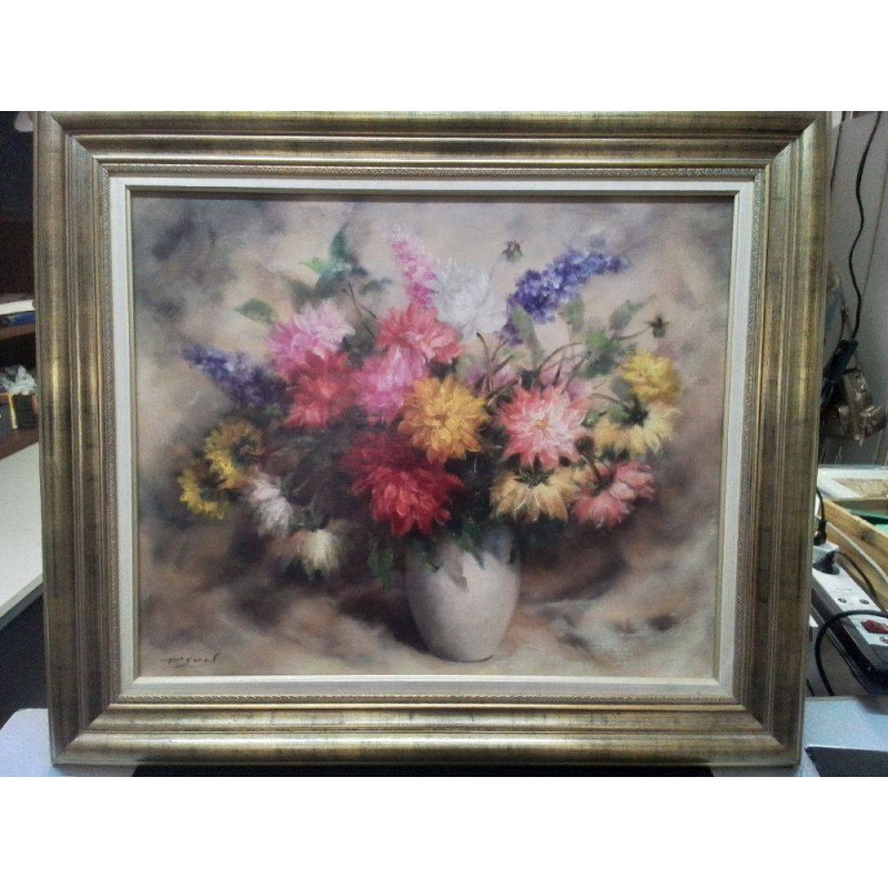 HUILE SUR PANNEAU SIGNÉE P.SOREL BOUQUET DE FLEURS 