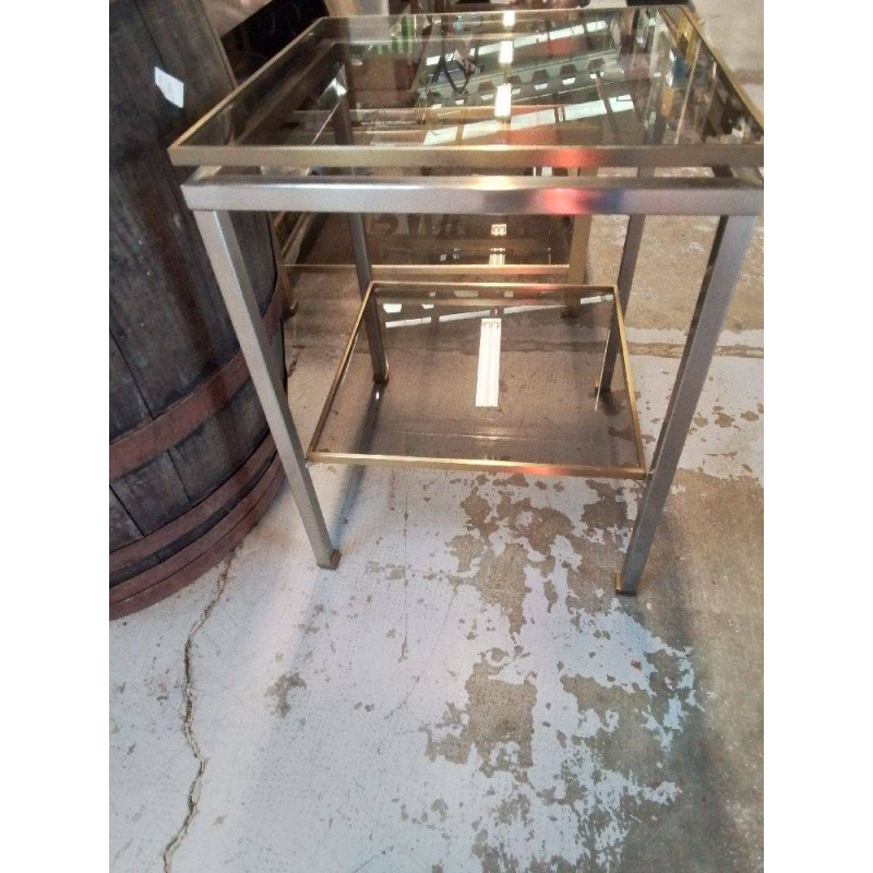 BOUT DE CANAPÉ DESIGN ANNEES 70 LAITON VERRE FUMÉ 