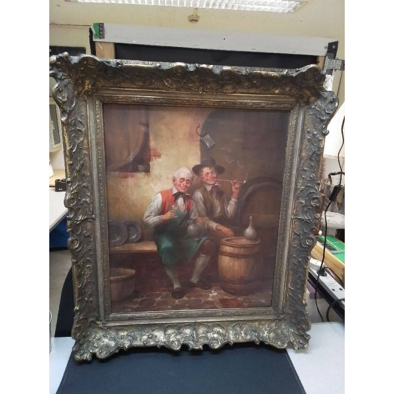 HUILE SUR TOILE SIGNEE HOMMES A LA TAVERNE EN L\'ÉTAT 