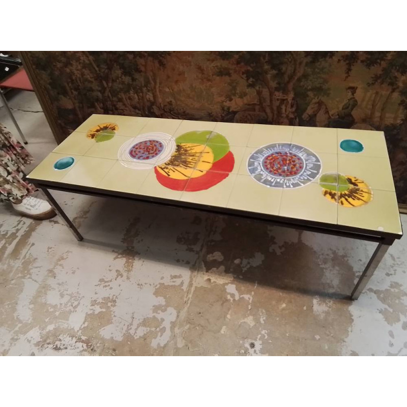 TABLE BASSE VINTAGE CARRELÉE EN L’ETAT