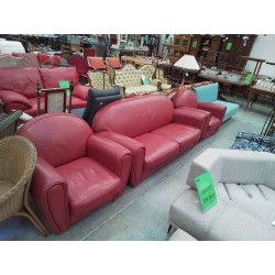 SALON CLUB CUIR ROUGE 2+1+1