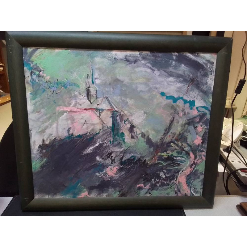 HUILE SUR TOILE EGLISE SIGNÉE F.SCHROEDER