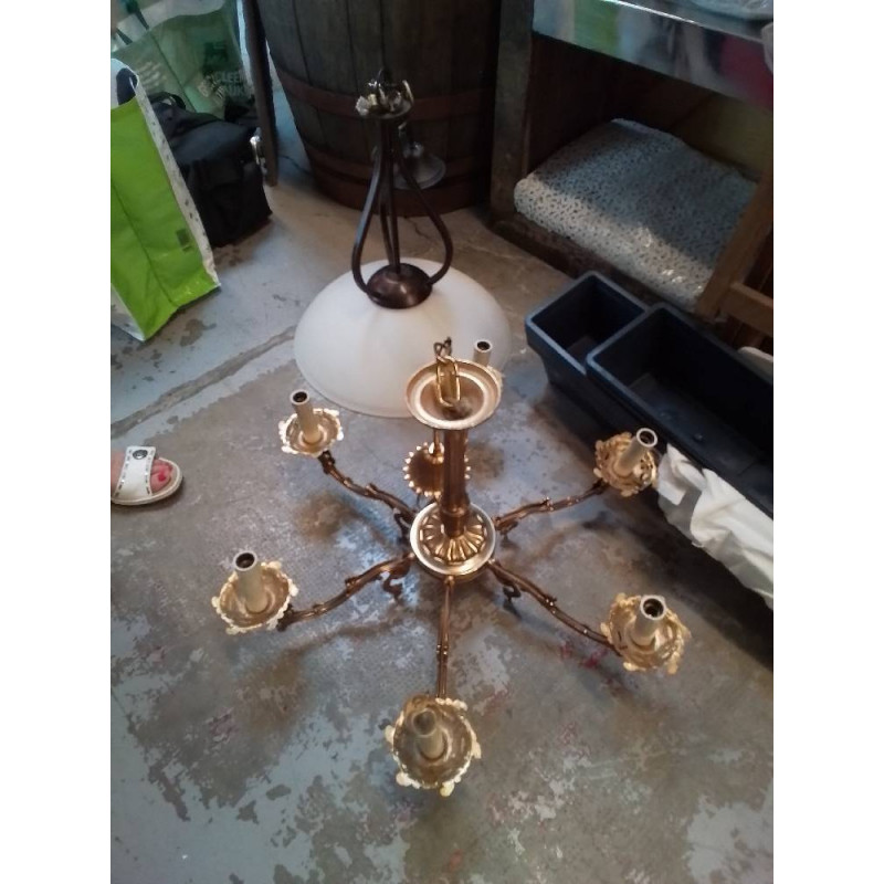 LUSTRE 6 BRANCHES METAL DORÉ 