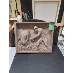 TABLEAU BOIS SCULPTÉ FAUCHEURS