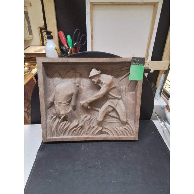 TABLEAU BOIS SCULPTÉ FAUCHEURS