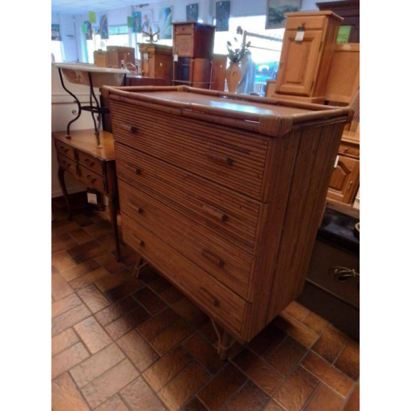 COMMODE 3 TIROIRS BAMBOU ET ROTIN 