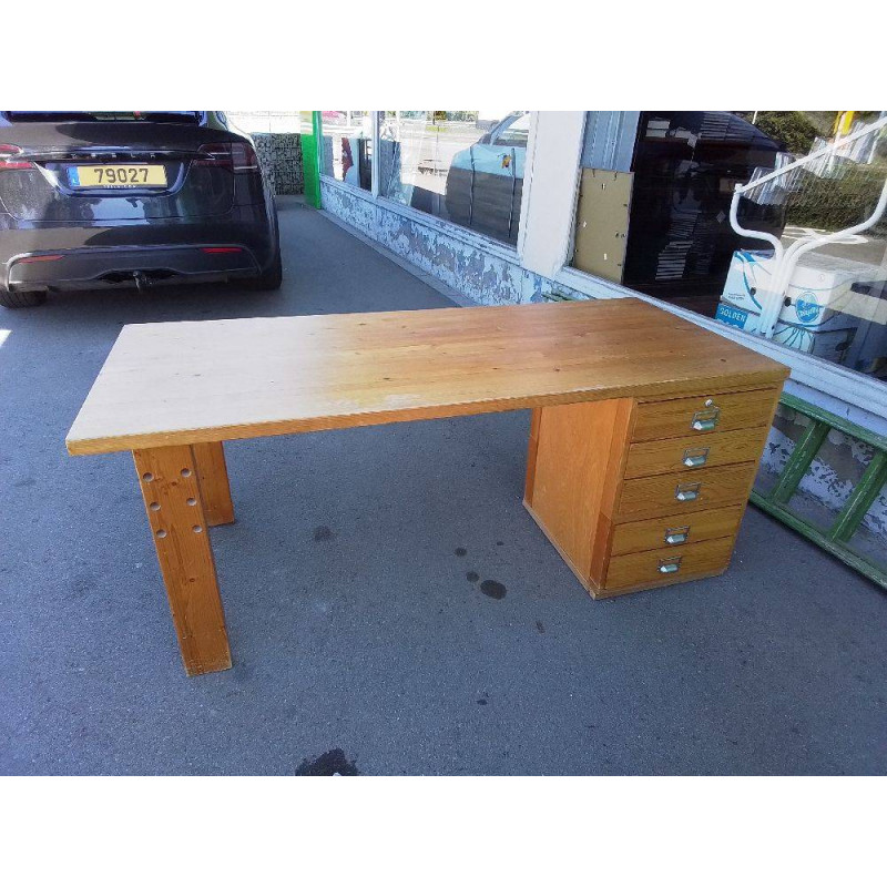 BUREAU PIN MASSIF LUNDIA 5 TIROIRS 