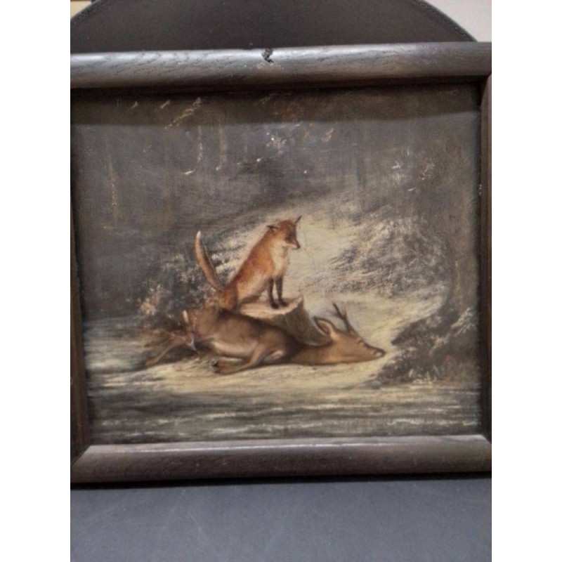 HUILE SUR TOILE ANCIENNE ANIMAUX EN FORÊT 