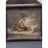 HUILE SUR TOILE ANCIENNE ANIMAUX EN FORÊT 