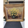 HUILE SUR TOILE FLEURS JAUNE SIGNÉ 