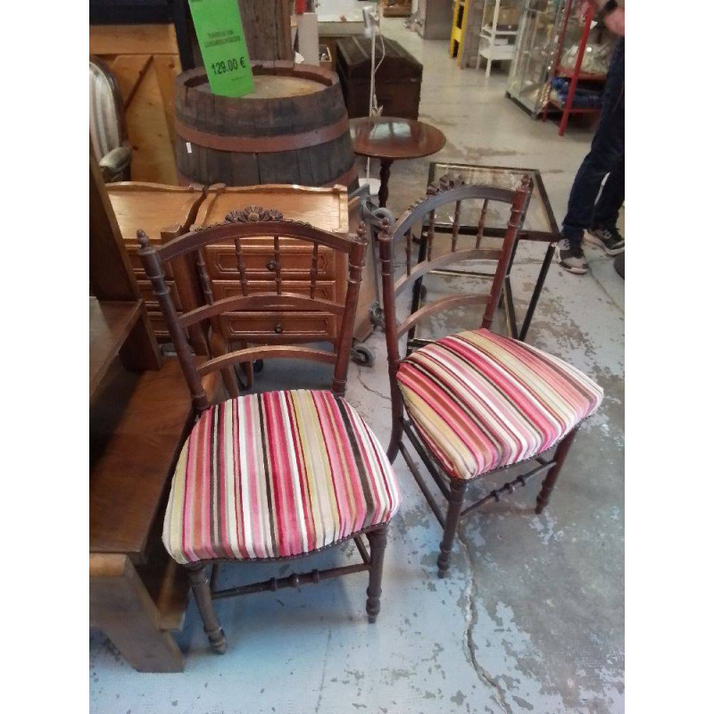 CHAISE ANCIENNE TISSU A RAYURES 