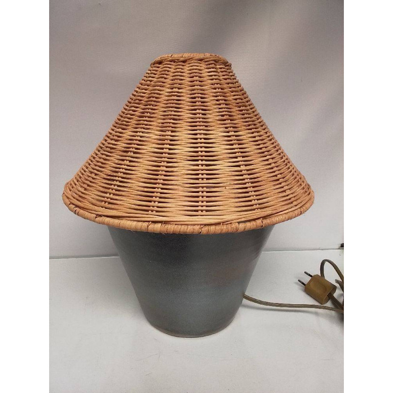 LAMPE A POSER GRES ET ROTIN 