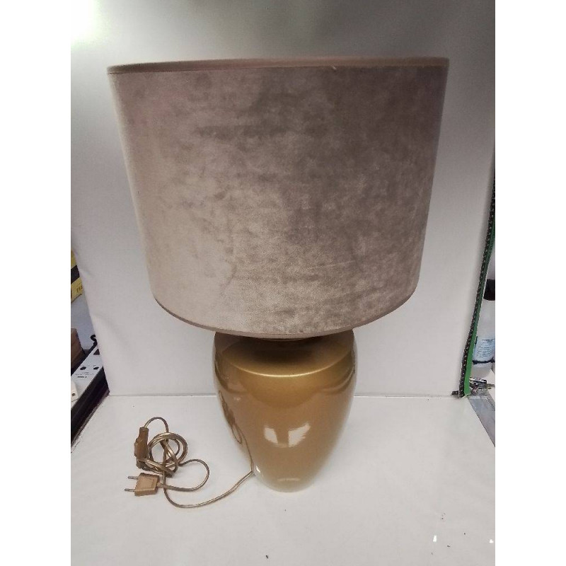 LAMPE A POSER CÉRAMIQUE DORÉE ABAT JOUR BRUN
