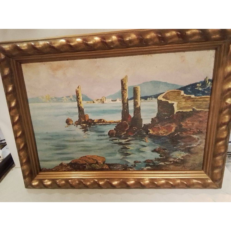 HUILE SUR PANNEAU HIRSCH SCENE MARINE 