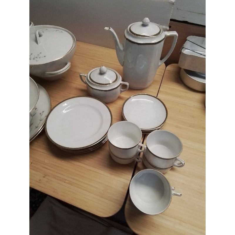 SERVICE A DESSERT PORCELAINE BORD DORÉ 