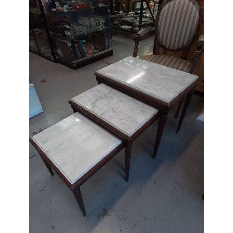 TABLE GIGOGNES STYLE LOUIS XVI PLATEAU MARBRE 