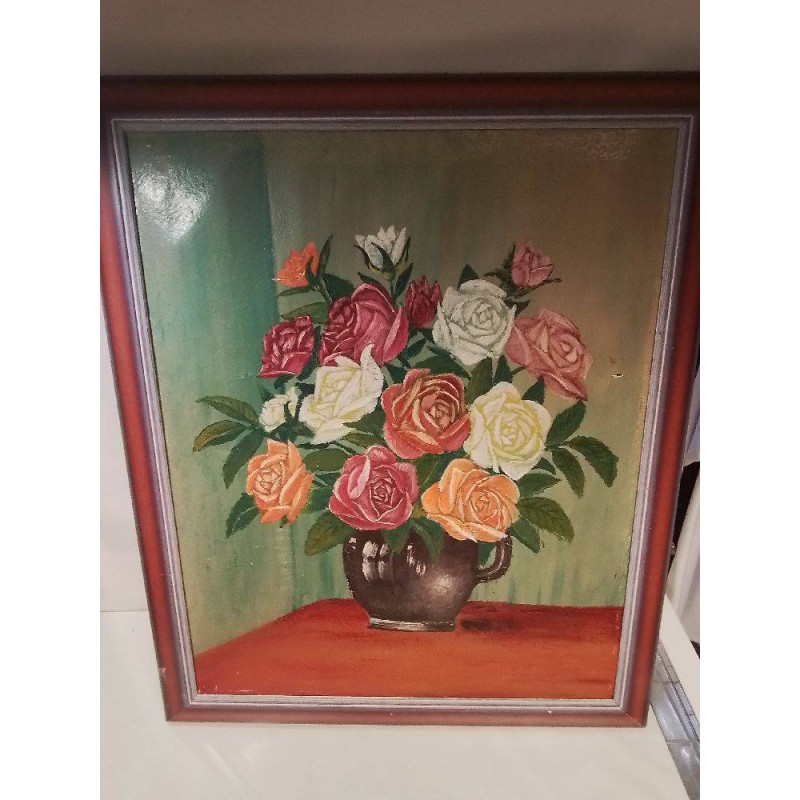 HUILE SUR TOILE ANCIENNE BOUQUET