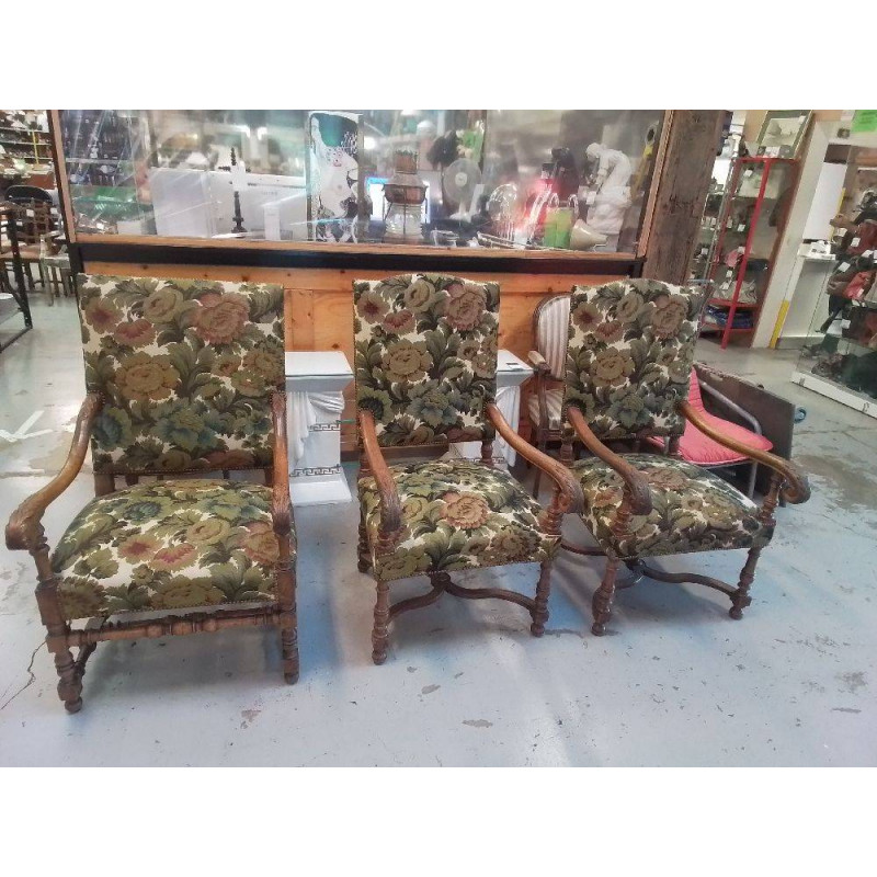 FAUTEUIL ANCIEN TISSU FLEURIS 