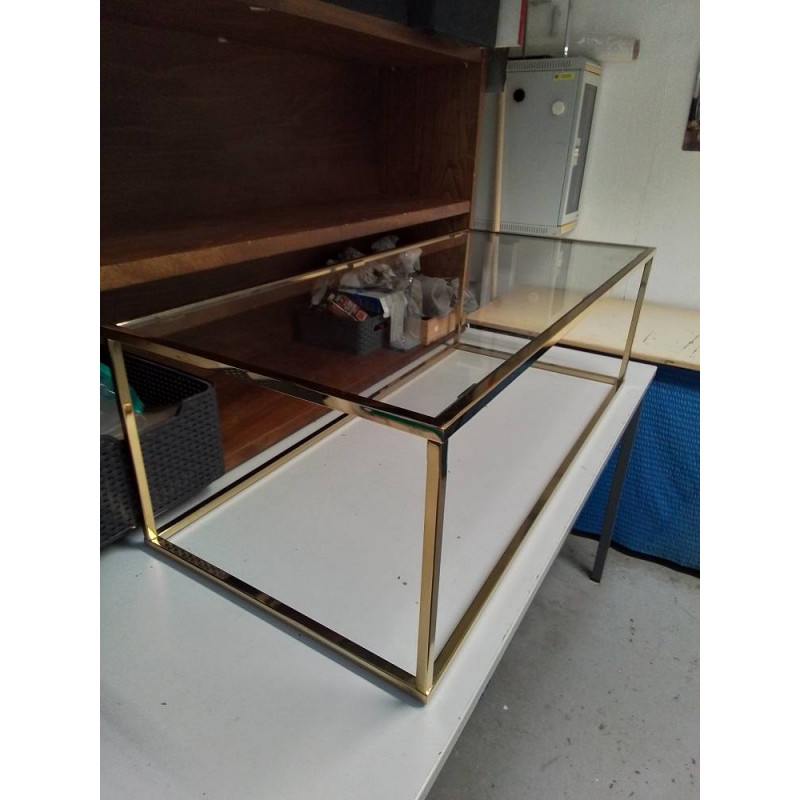 TABLE BASSE METAL DORÉ ET VERRE 