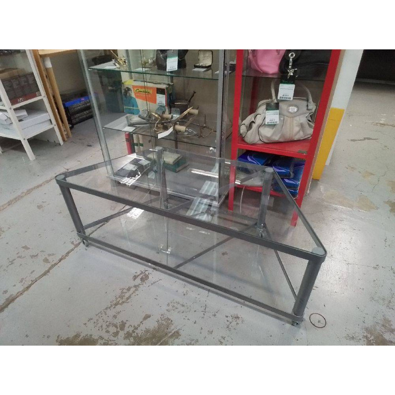 MEUBLE TV A ROULETTES VERRE ET METAL