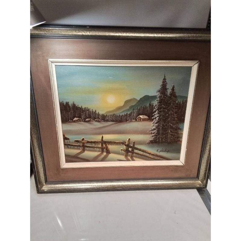 HUILE SUR TOILE PAYSAGE HIVERNAL K. PHILIP