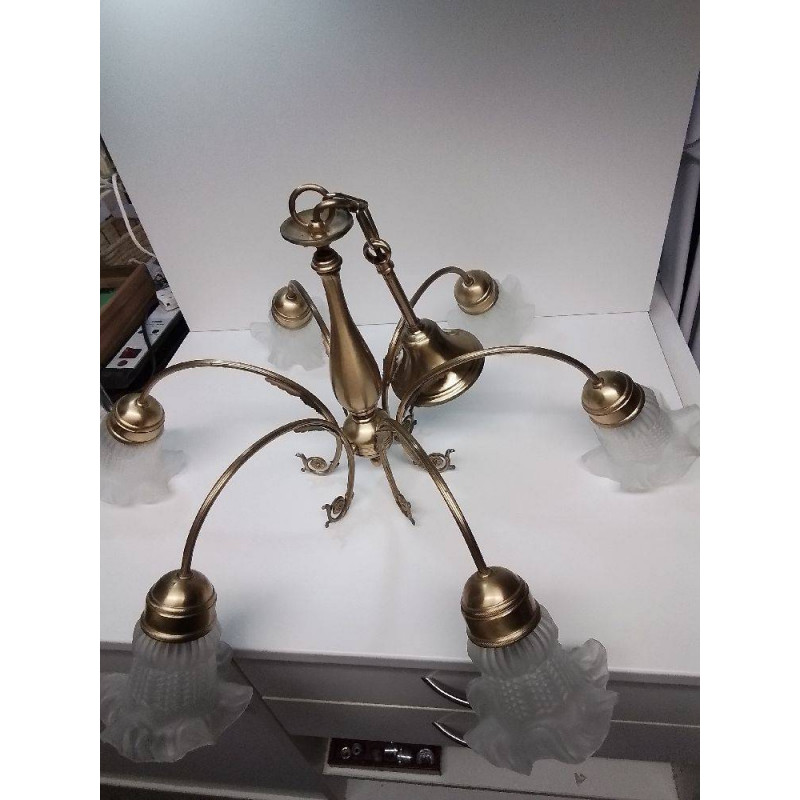 LUSTRE 5 BRANCHES TULIPES VERRE