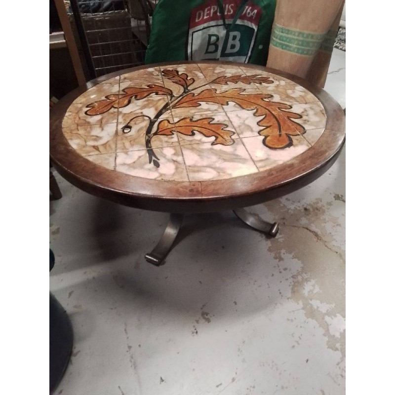TABLE BASSE CARRELÉ SIGNÉE DUTRON PIED METAL