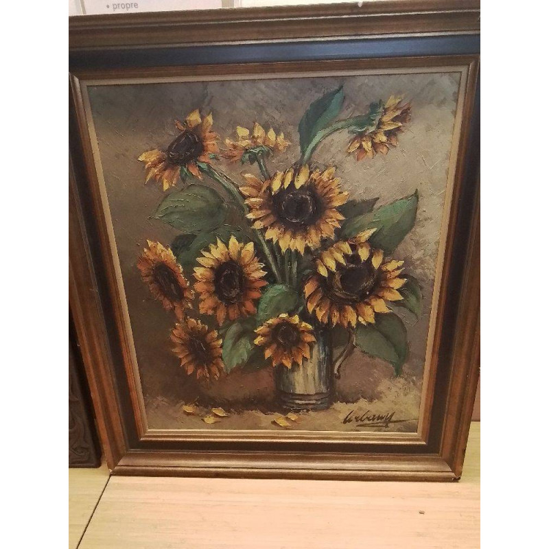 HUILE SUR TOILE TOURNESOLS SIGNÉE URBANY A RESTAURER 