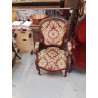 FAUTEUIL ANCIEN MOTIF FLEURS TISSU ROUGE/VERT 