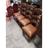 LOT DE 4 CHAISES EN BOIS ASSISES EN CUIR BRUN