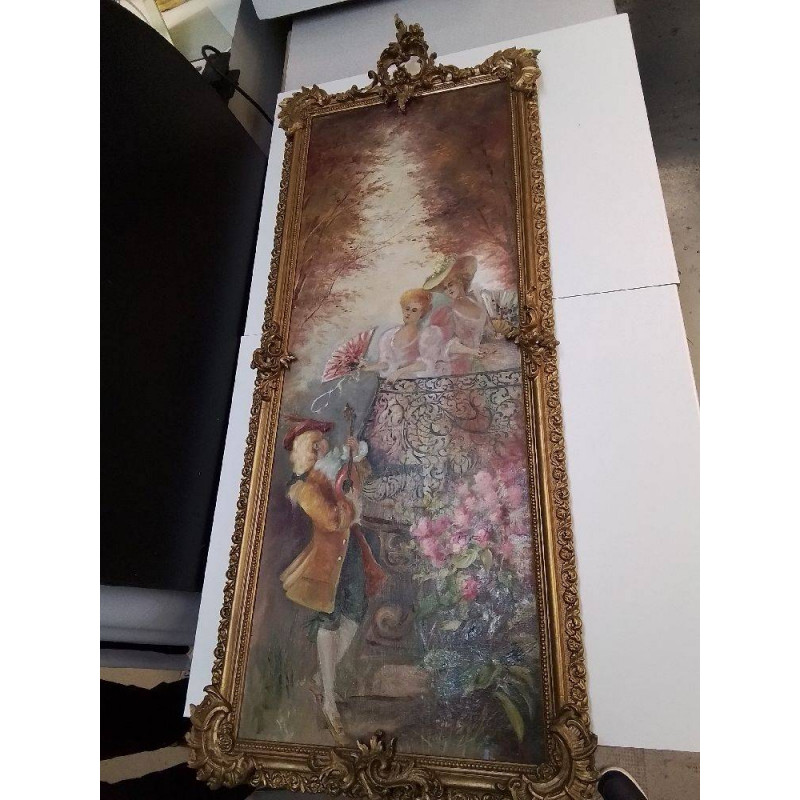 HUILE SUR TOILE ANCIENNE CADRE STYLE LOUIS XV DORÉ EN L’ETAT