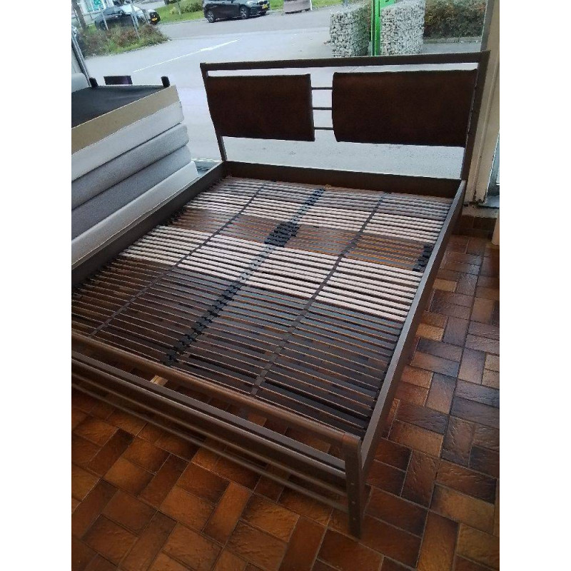 LIT MODERNE METAL ET SIMILI CUIR BRUN 180X200*
