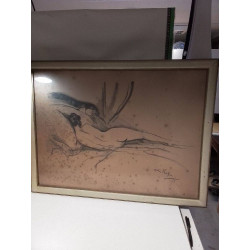 FUSAIN FEMME NUE SIGNÉ E DE...